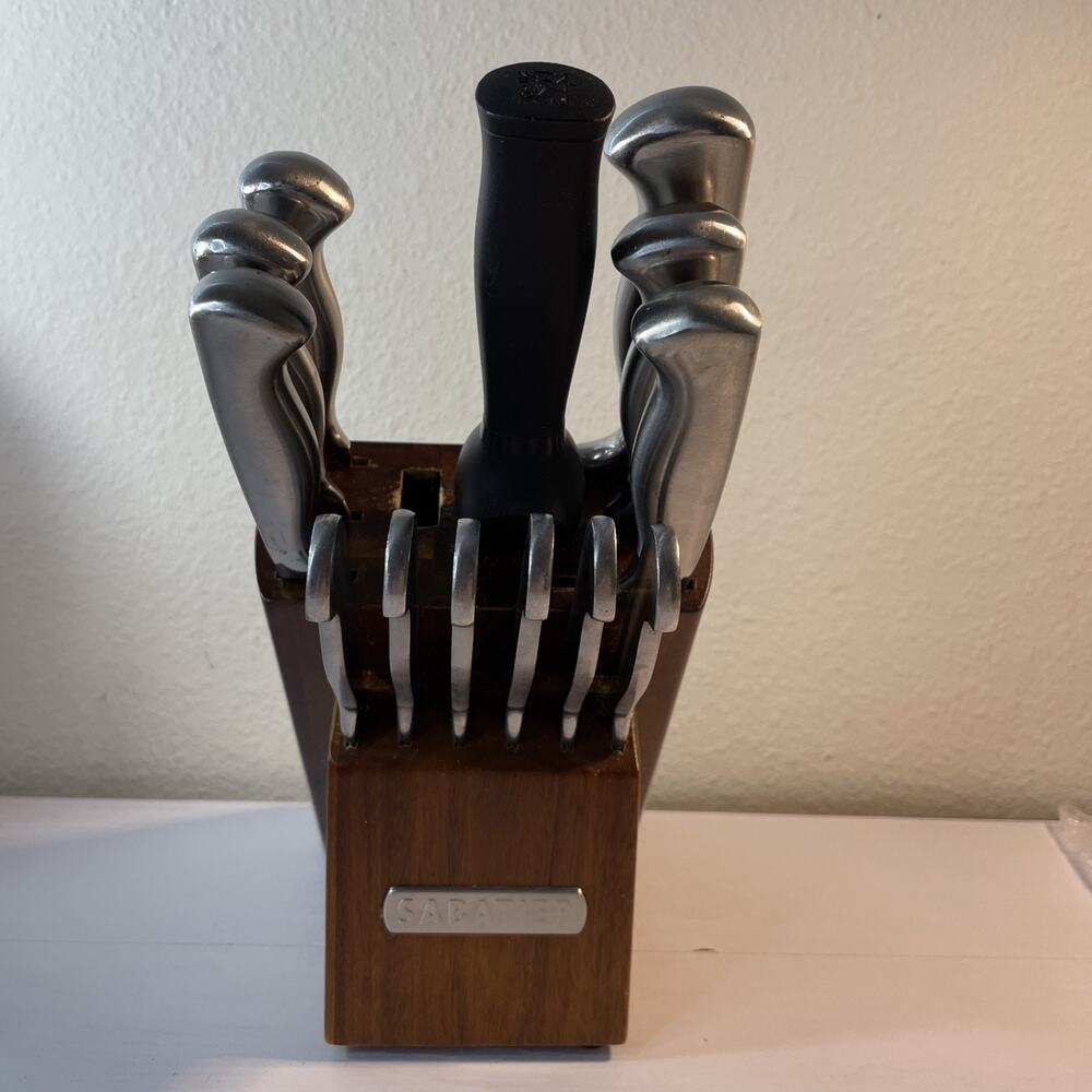 Sabatier 13pc Stainless Steel Hollow Handle Cutlery Set Wood Block Shears